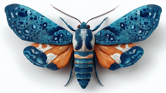 Beautiful butterfly with blue and orange wings, macro photography.