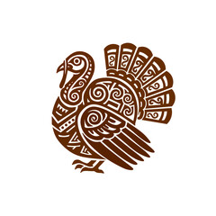 sketch of a tribal Turkey brid illustration. vector drawing Turkey brid. Turkey brid logo
