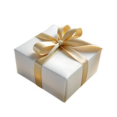 Fototapeta premium White Gift Box with Gold Ribbon Isolated on White Background