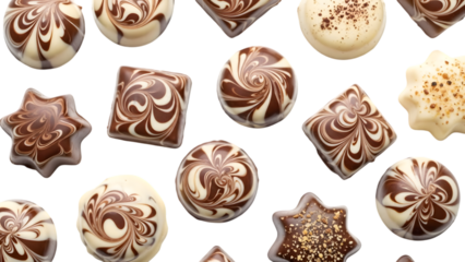Assortment of marbled chocolates isolated on white background
