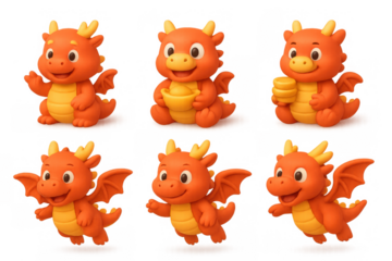 Cute dragon icon set for fantasy creations and graphic design