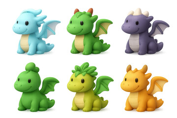 Naklejka premium Cute cartoon dragon icon set for kids' design and fantasy themes