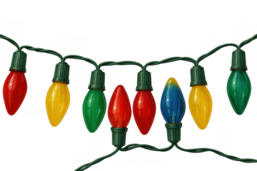 Colorful c9 vintage style christmas lights string for festive holiday decorations on transparent background