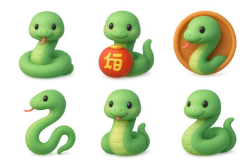 Fototapeta premium Cute snake zodiac icons collection for new year celebrations and design projects