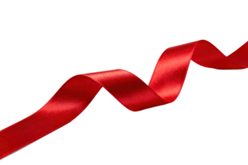 A vibrant red ribbon with a curved shape on a white background