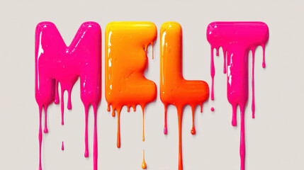 Bright pink and orange letters spelling MELT with dripping liquid effect. The word MELT is formed by vibrant, glossy letters that appear to be melting and dripping down against a plain background.