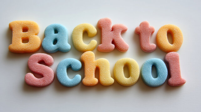 Clay Typography, A minimalist 3d icon, the words "Back to School" are sculpted from soft, colorful clay, with subtle fingerprint textures, presented on a white surface. - Powered by Adobe