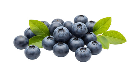 Fototapeta premium Fresh blueberries with vibrant green leaves arranged on a dark background
