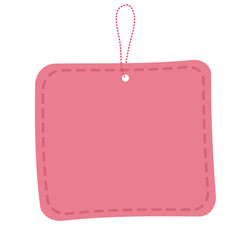 square pink hanging tag with stitched edges, perfect for labeling or decorative craft use.