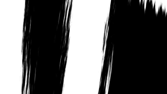 Transition with vertical white brush strokes on a black background. 4K