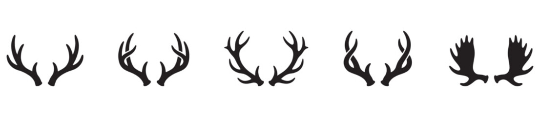 Deer horns icon set. Animal horn silhouette. Deer horn logo for wildlife, hunting. Horn shapes collection. Vector Illustration © Jeremy_Show