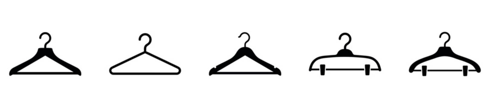 Clothes hanger icon. Set of clothes hanger vector icons. Hanger for cloakroom or closet. Hang for coat, shirt or suit. Clothes hanger silhouette collection. Vector illustration. Vector Graphic. EPS 10