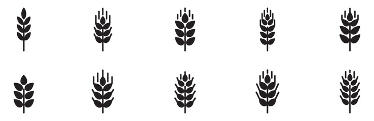 Wheat icon. Wheat ears icon set. Wheat logo. Grain spikes set icons.Grain icon. Agriculture symbol. Vector Illustration. EPS 10