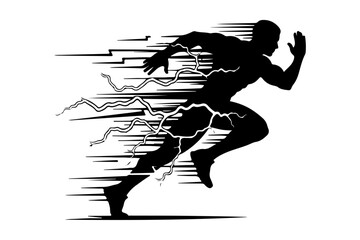 Obraz premium Dynamic silhouette of a runner bursting forward with incredible speed and energy, illustrating the concept of powerful motion and rapid progress towards a goal