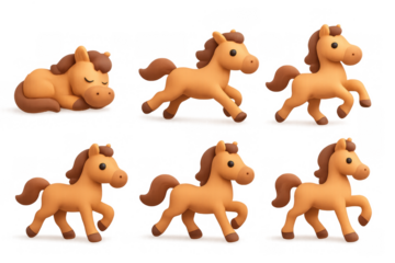 Cute cartoon horse icons set for children's design and apps