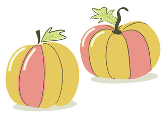 Two stylized pumpkins in warm pastel stripes, giving an autumn and harvest season vibe.