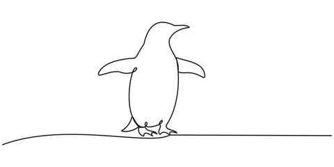 Continuous one line drawing of Penguin. Single line drawing illustration of Cute bird penguin. World Penguin Day concept vector art. Doodle line illustration.