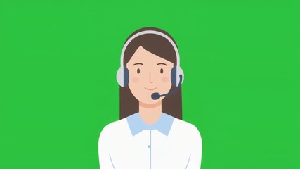 A friendly female customer service representative wearing a headset smiles, ready to assist with professional online support and communication needs.