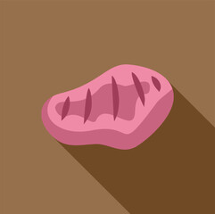 Pink grilled steak icon in flat style with long shadow on brown background