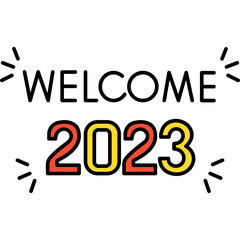 Welcome 2023 Icon Colored Outline New Year Celebration, Festive 2023 Typography Line Symbol