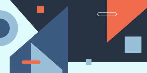 Abstract flat shapes geometric background design. Blue and orange color shapes pattern element concept banner style.