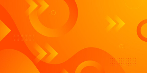 Abstract dynamic wave orange background with simple circle and arrow shapes pattern design. Trendy banner concept element style.