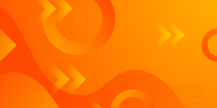 Abstract dynamic wave orange background with simple circle and arrow shapes pattern design. Trendy banner concept element style.