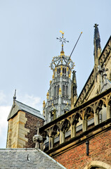 church tower of the Grote or St. Bavokerk in Haarlem Netherlands