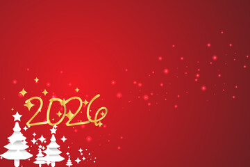 Happy New Year 2026 Vector illustration with sparkles and light bulb golden numbers on red background