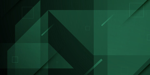 Abstract geometric dark green background. Simple overlap arrow shapes triangle pattern element concept. Cool and futuristic banner background.