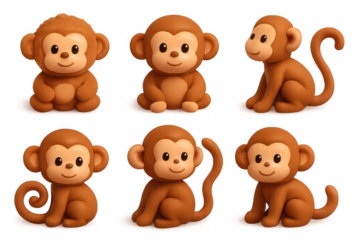 Adorable fuzzy monkeys illustration for children's decor or educational material