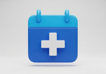 Fototapeta premium Three dimensional stylized calendar icon prominently displaying a white medical cross symbol