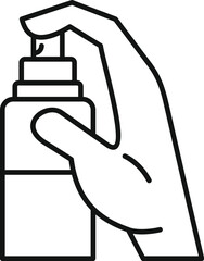 Hand is spraying cosmetic product from a plastic bottle with a pump, concept of beauty and body care