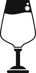 Fototapeta premium Wineglass with filling level and bubbles, simple black sign isolated on white