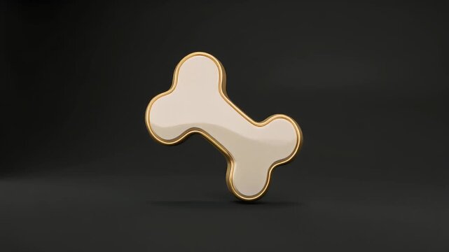 A simple, elegant 3D render of a cartoon-style dog bone with a golden border against a dark background