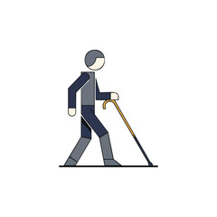Obraz premium Stylized illustration of a person walking with a cane, symbolizing assistance, mobility, and independence in a modern graphic style.
