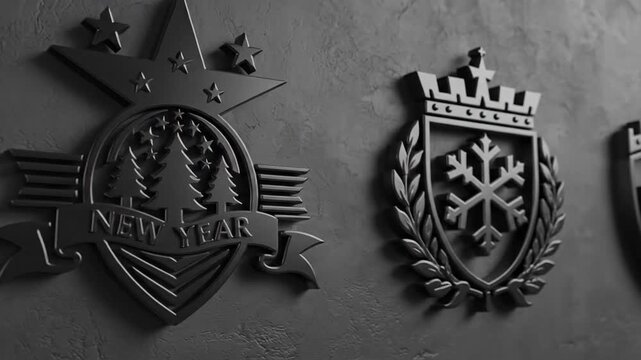 Monochrome holiday emblems decorative badges for festive designs