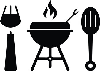 BBQ icons silhouette vector illustrations set. Barbecue icon vector