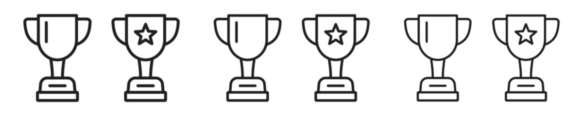 Trophy Cup Thin Line Icon Set for Achievement and Awards