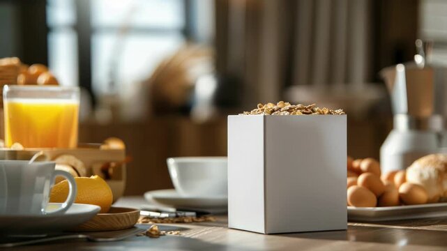 Video A box of cereal sits on a table, ready for breakfast