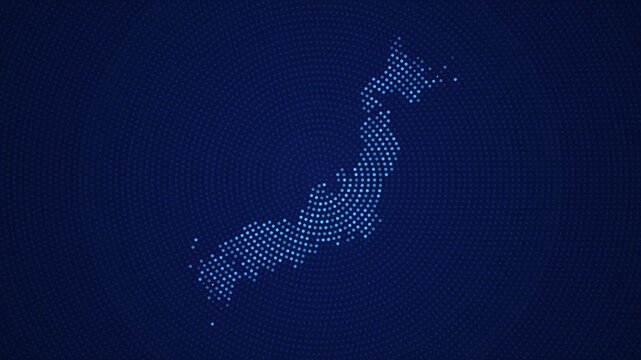 Digital Japan Map with Dotted Flicker and Scale Reveal Animation