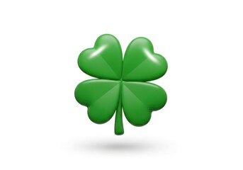 Glossy three dimensional representation of a four leaf clover isolated on white background