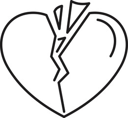 Line drawing of a broken heart representing heartbreak, loss, and sadness