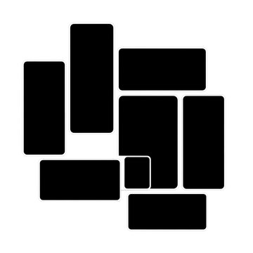 Collection of black rounded rectangles of various sizes arranged on a white background Keywords: black, rectangles, shapes, rounded corners