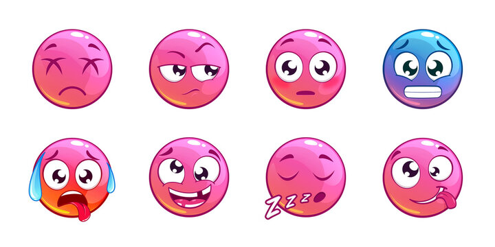 Set of 8 Cute Pink Emoji Fun, Hot&ndash;Cold and Special Emotions