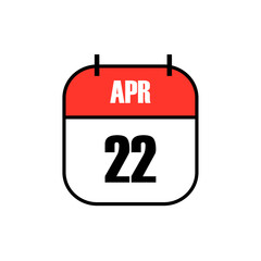 Red and white calendar icon showing April 22 in bold black font, celebrating Earth Day to promote global environmental awareness, sustainability, and climate action