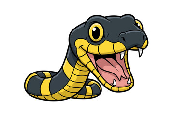 Fototapeta premium Happy Black and Yellow Snake Cartoon Character Smiling Reptile Illustration for Kids