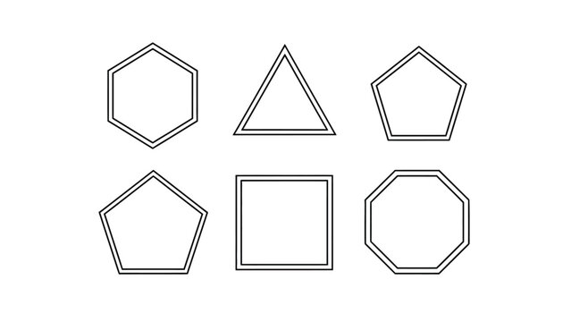 Set of basic geometric shapes outlines hexagon, triangle, pentagon, square, octagon