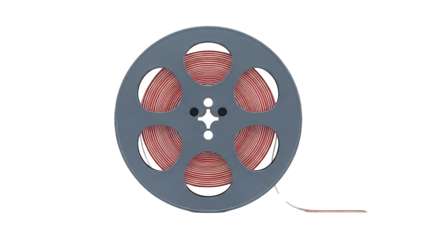 Film Reel with Red Tape on White Background