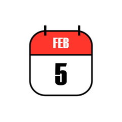Red and white calendar icon showing February 5 in bold black font, celebrating World Nutella Day, National Weatherperson&rsquo;s Day, and Kashmir Solidarity Day globally